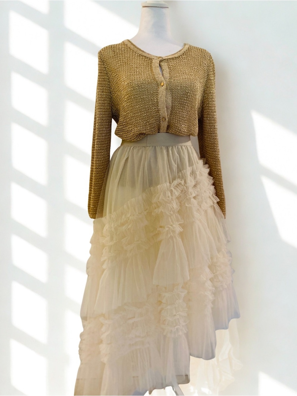 Zara Gold Metallic Knit Cardigan | Size M